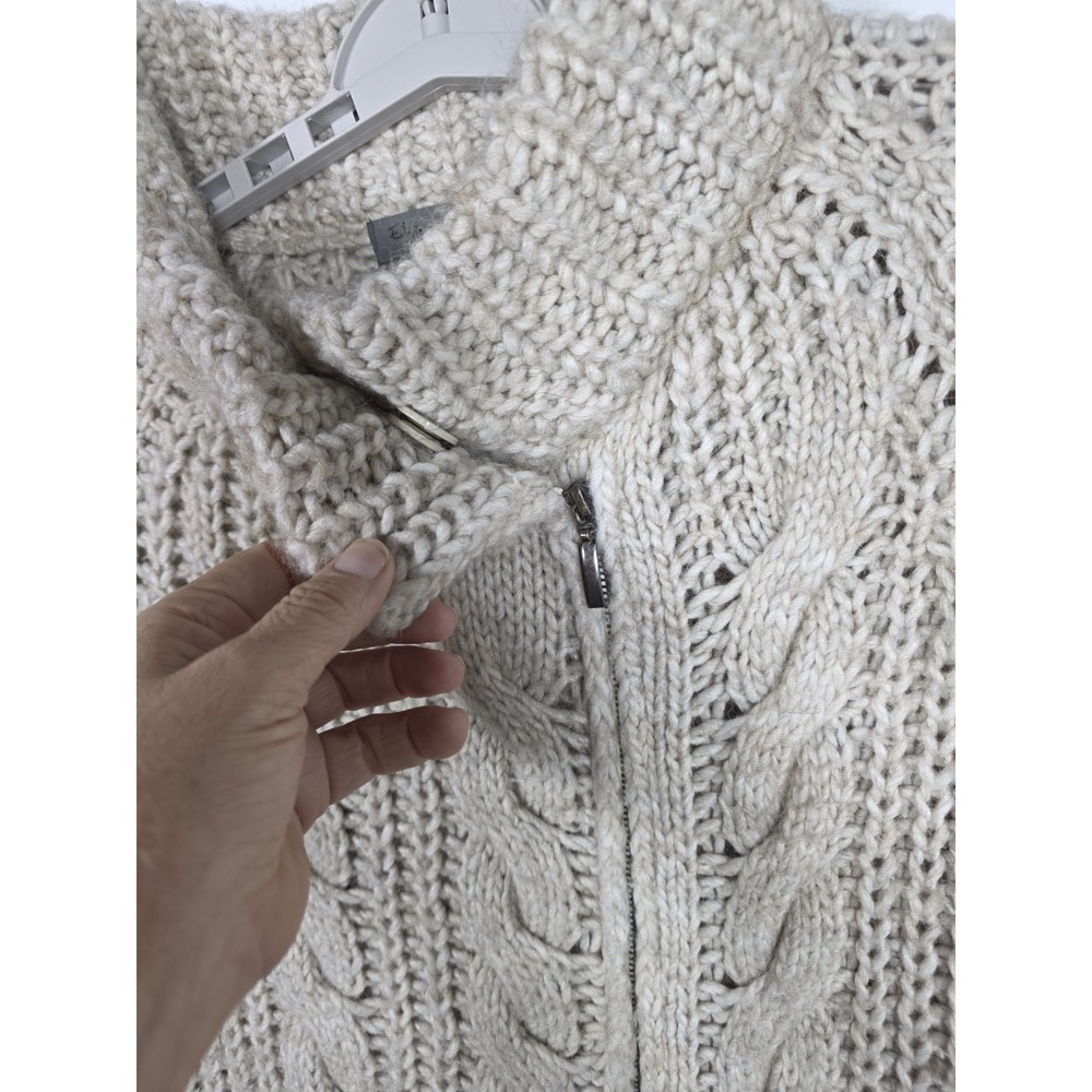 Elsamanda Women Large Cardigan Wool Alpaca Zip Cable Knit Sweater Beige Cozy - Picture 9 of 11